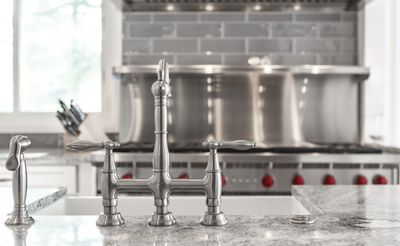 Kitchen Faucet and wolf double range oven