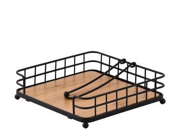 Black wire and wood napkin holder.