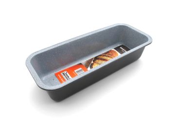 Rectangular gray baking loaf pan.