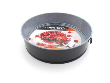 Round springform cake pan with berry pie image.