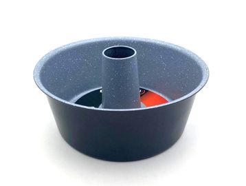 Non-stick tube cake pan on white background.