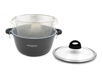 Cooking pot set with a glass lid and metal basket.