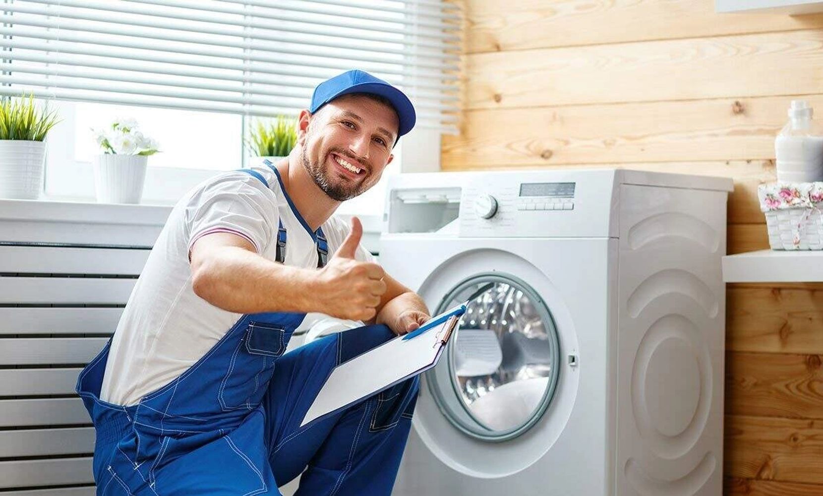 Appliance repair men fixed washing machine