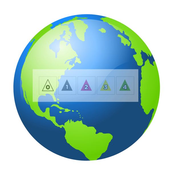 Illustration of Earth with a color-coded hazard scale overlay.