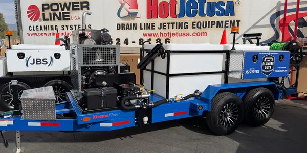 Industrial drain line jetting equipment trailer.