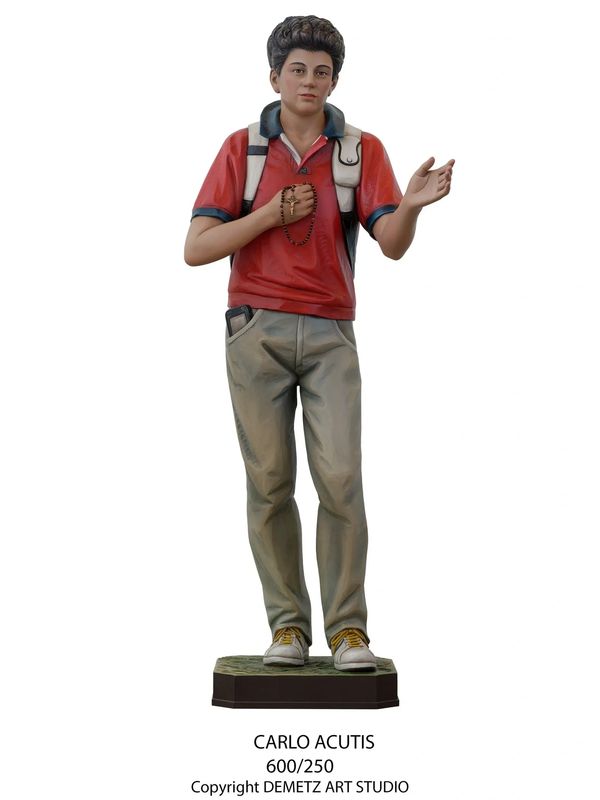 Hand Carved Linden Wood Statue of Carlo Acutis