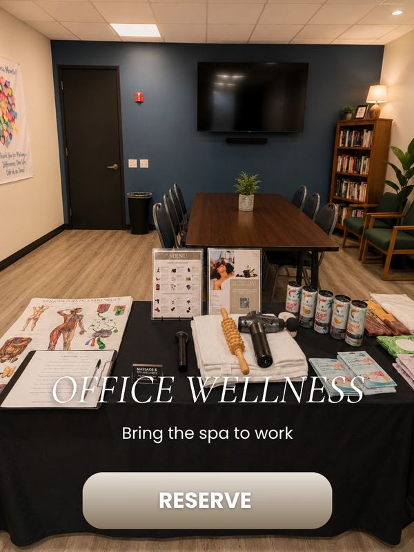 Office wellness station prepared for an employee spa experience in Los Angeles.