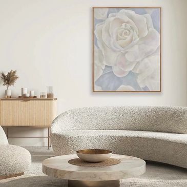 White rose on canvas. Oil painting. Interior design 