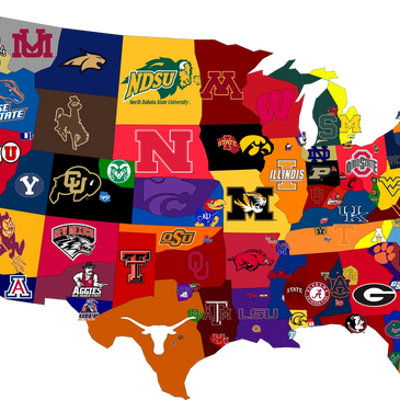 image of USA with state college logo displayed on state outline