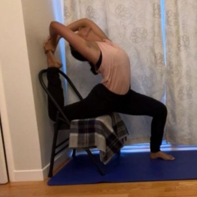 Ek Pada RajKapotasana in Low Lunge Pose with the help of Iyengar Chair .
