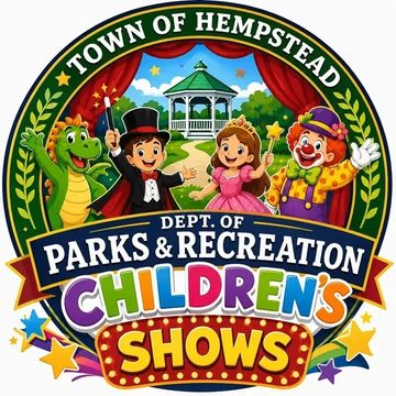 Colorful logo for Hempstead's Parks &amp; Recreation Children’s Shows featuring cartoon characters.