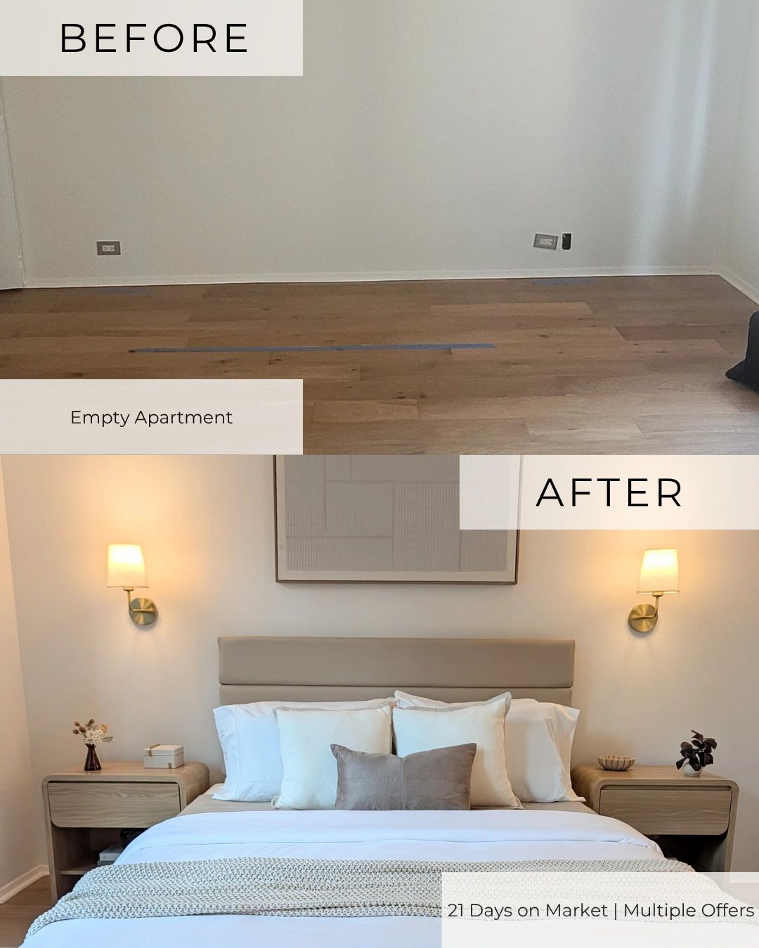Before & after NYC staged apartment that sold with multiple offers