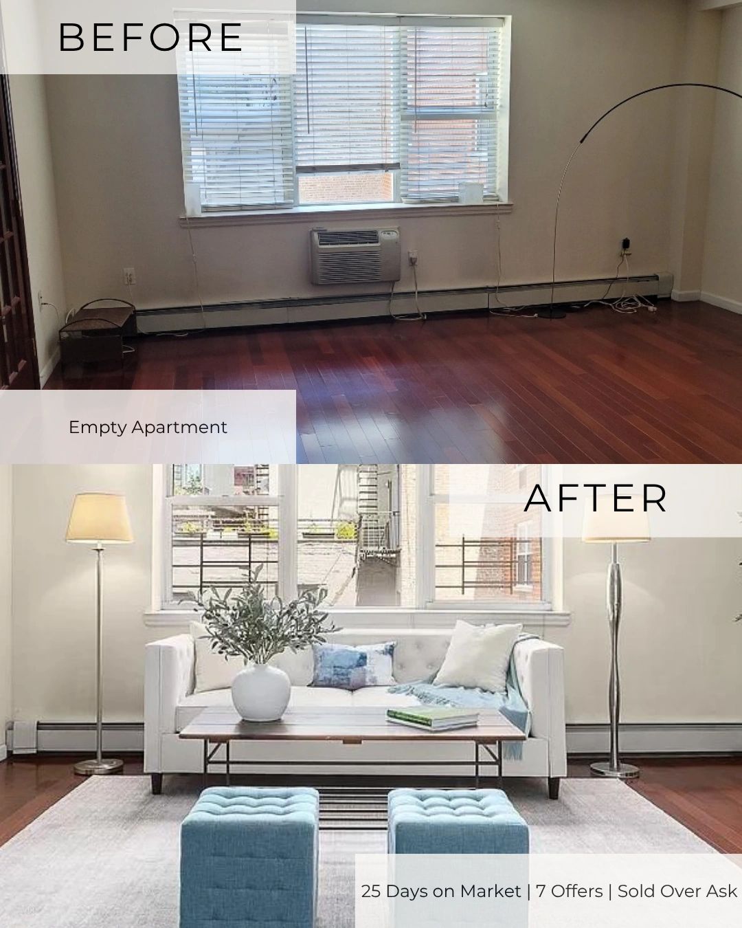 Before & after NYC staged apartment that sold with multiple offers over asking price