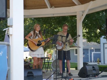 Ripe for the Pickin' performing onstage at the gazebo in Kingsburg Historic Park. 