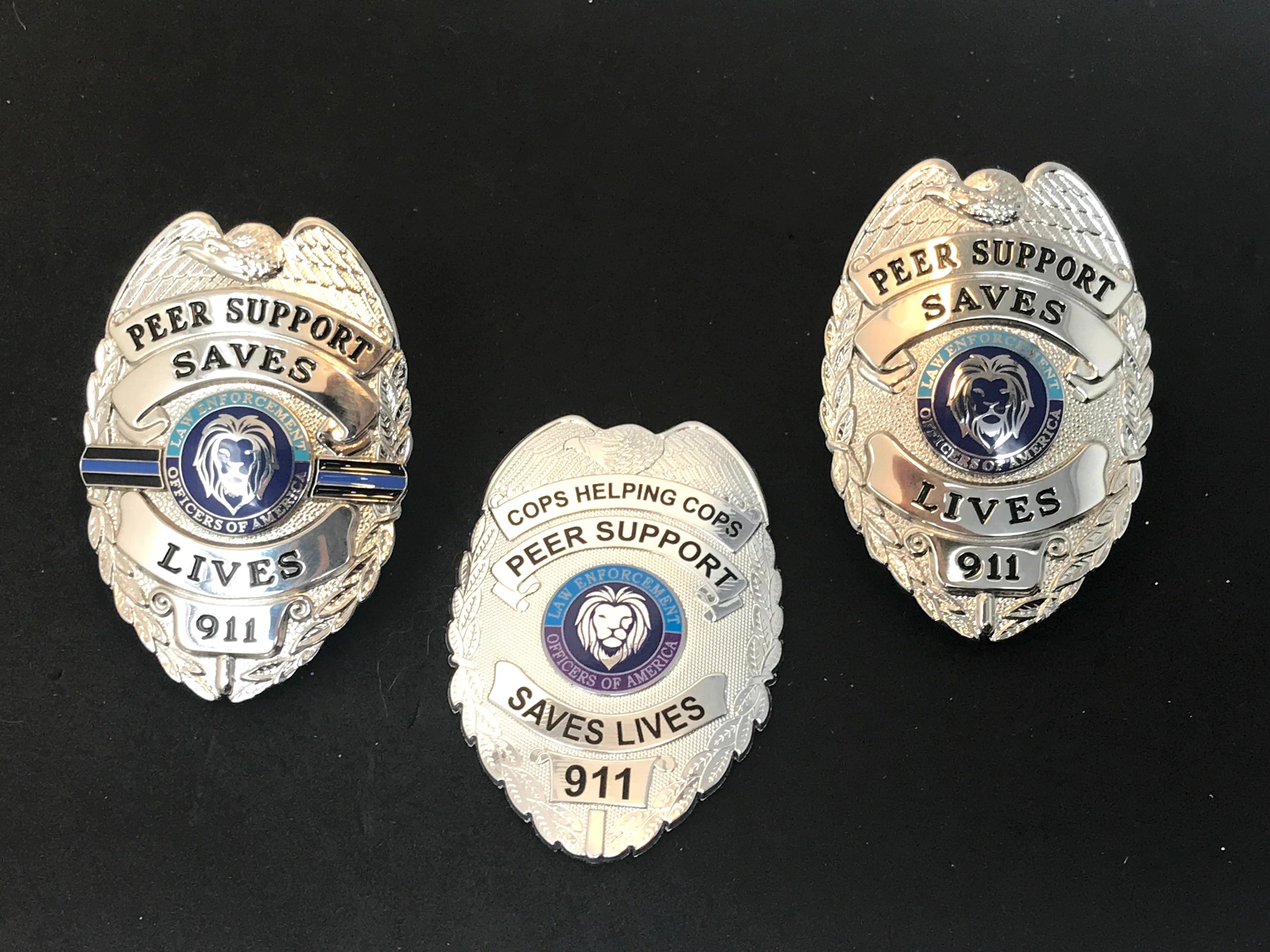 Law Enforcement Officers of America Peer Support Saves Lives Custom Badges with mental health awaren