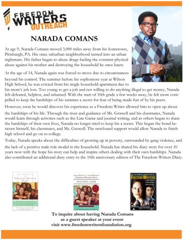 Narada Comans shares his challenging upbringing and resilience through Freedom Writers Outreach.