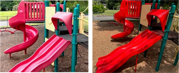 Before and after photos of restored playground