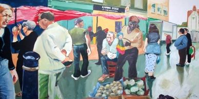 Naomi Tomkys, London paintings
Oil painting of Brick Lane