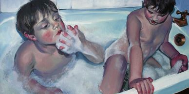 Naomi Tomkys, Family life paintings
Boys in the Bath
