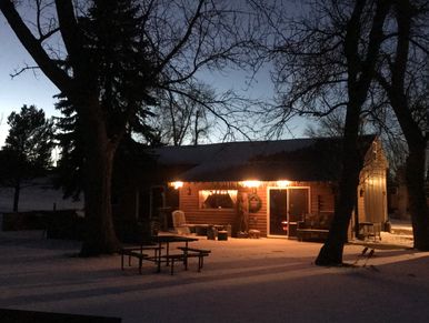 Log cabin, winter night, hunting cabin, hunting shack, the birds nest inc, lodging