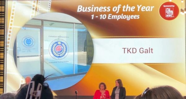 Photo of TKD Galt on the screen at the 2024 Business Excellence Awards for Business of the Year 1-10