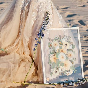 Preserved florals in a 16 x 20 vintage white frame