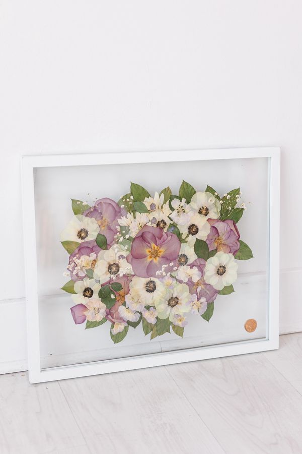 16 x 20 Bridal bouquet in our snow white frame