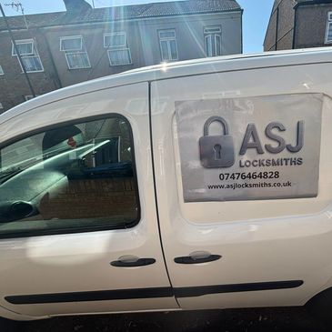 ASJ Locksmiths Enfield - Work van outside a live job before commencing a lock change f
