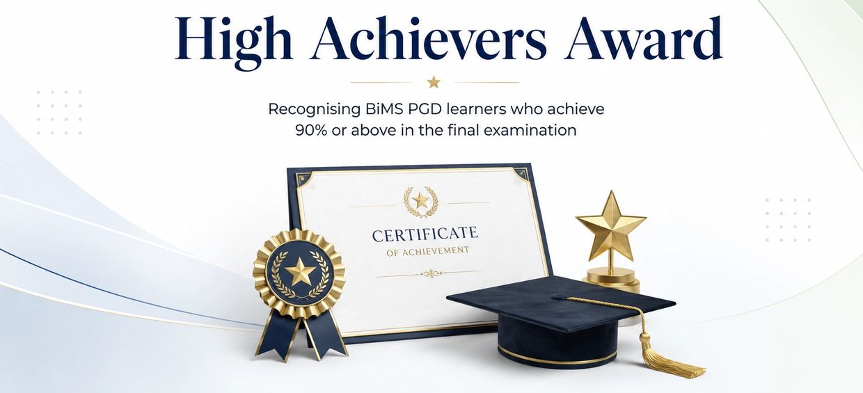 High Achievers Award honoring BiMS PGD learners scoring 90% or above.