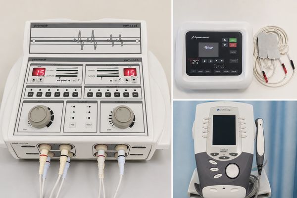 Three different medical devices used for diagnostics and therapy.