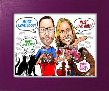 Pet and family caricatures by Kenn White at ExecutiveCaricature.com