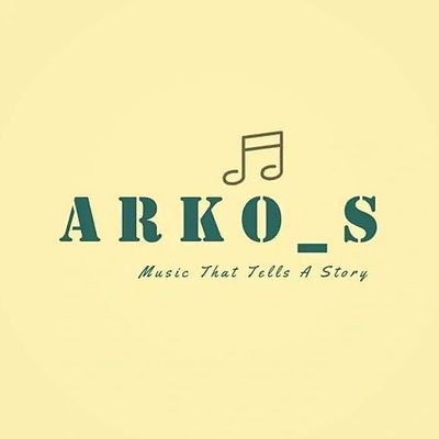 Logo with text 'ARKO_S' and a musical note above, tagline 'Music That Tells A Story'.
