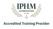 Logo of IPHM Accredited Training Provider with laurel wreath design.
