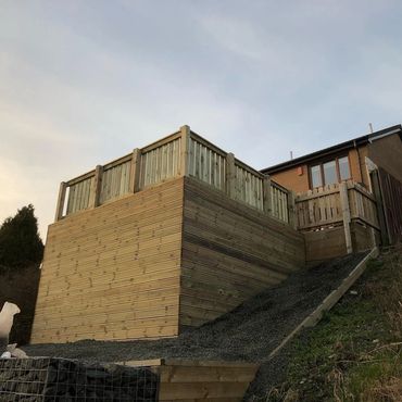 Decking built on a large slope.