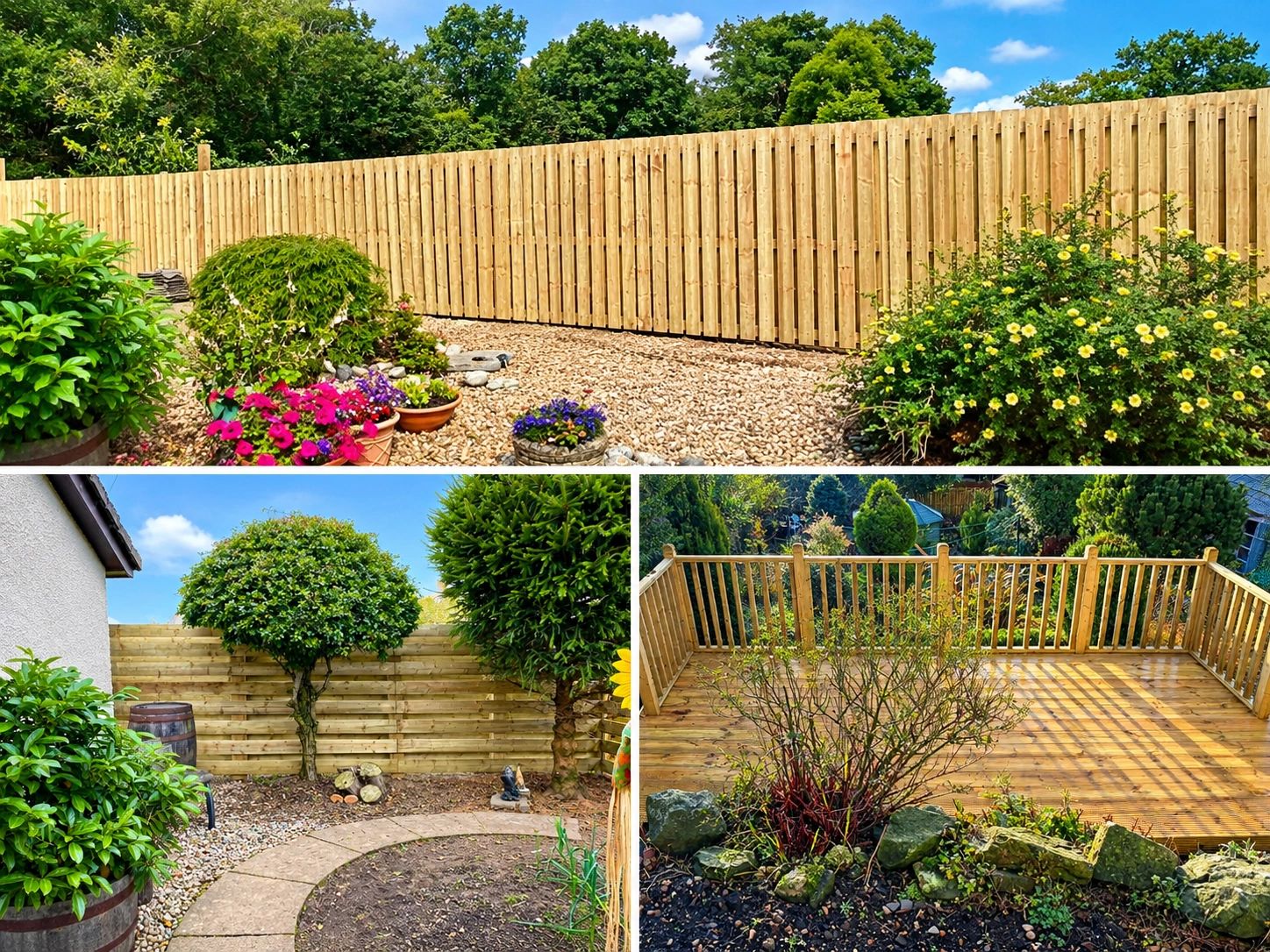 Hit & Miss fencing, ranch style fencing, decking.