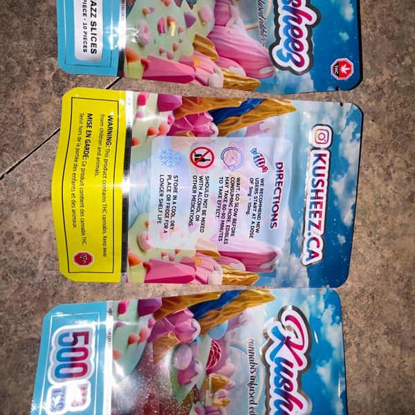 Kusheez 500 mg distillate infused hybrid 
20.00/pack 10 pcs per 
Flavours
Strawberrry
Sour misfits
A