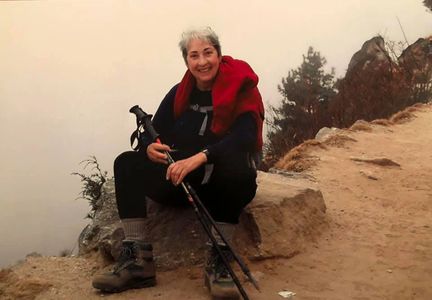 Elaine Lalonde  hiking Mount Everest.