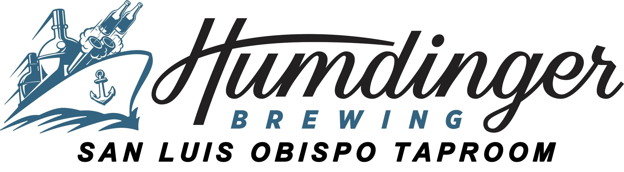 Logo of Humdinger Brewing with a ship carrying beer bottles and San Luis Obispo Taproom text.
