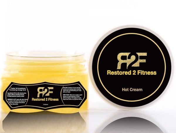 Restored 2 fitness cream pack in orange color with a white background