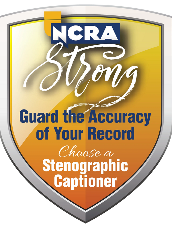 NCRA Strong shield logo - choose a stenographic captioner.