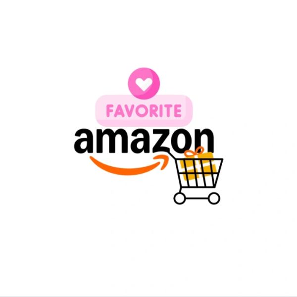 Amazon logo with shopping cart and favorite tag.
