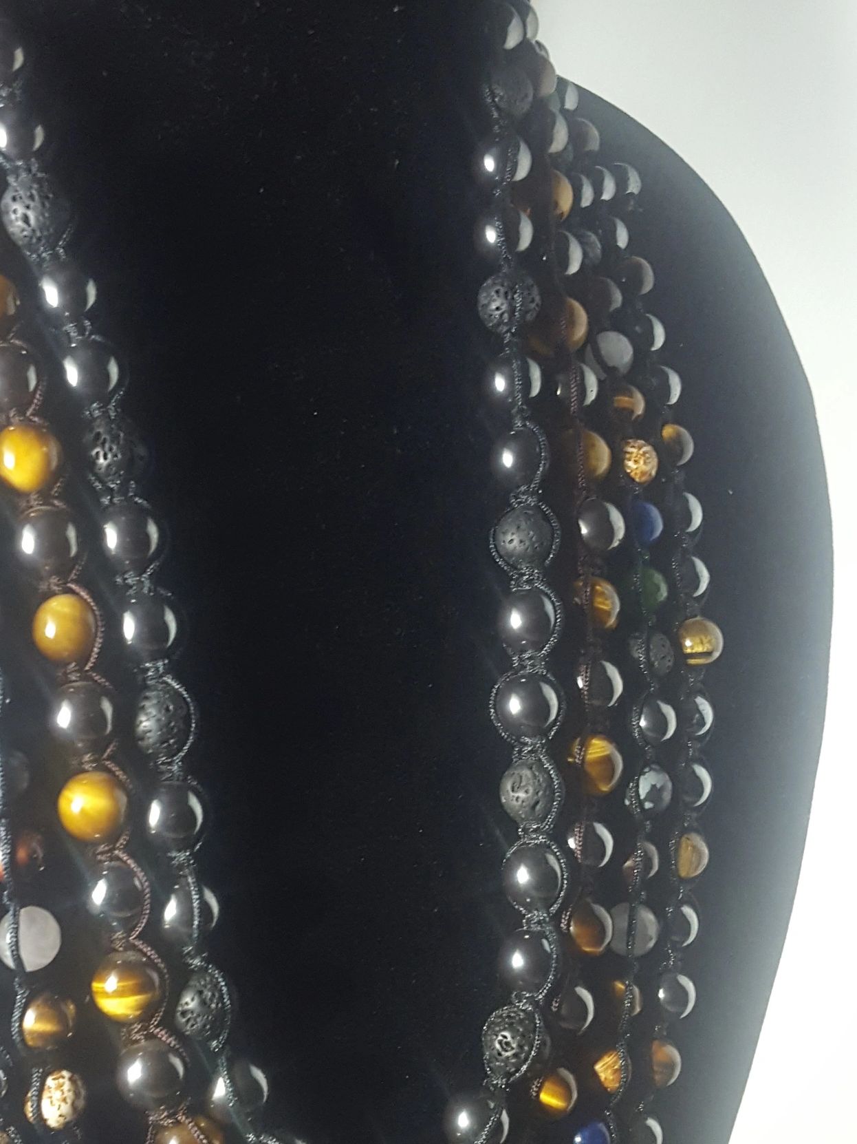 Handmade Natural Shamballa  Necklaces of Lava Stone, Tigers Eye & Hematite Gemstones