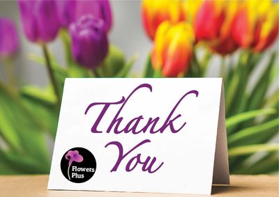Thank you card with flowers in the background.