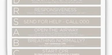 CPR spa safety chart outlining steps for emergency response and defibrillation.