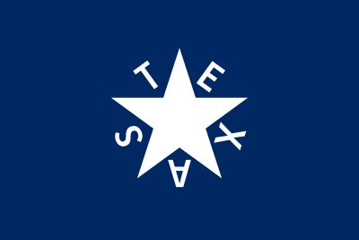 White star with the word TEXAS on a dark blue background.