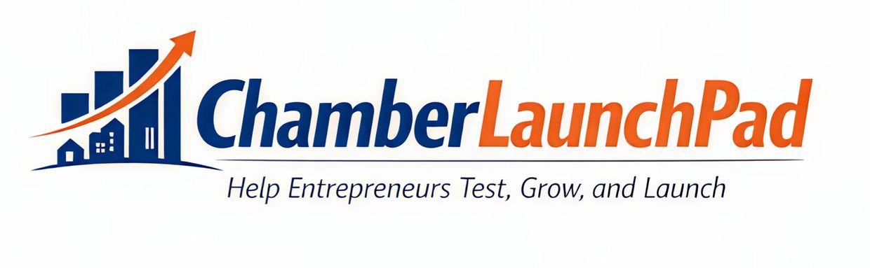 Logo for ChamberLaunchPad supporting entrepreneurs to grow and launch businesses.