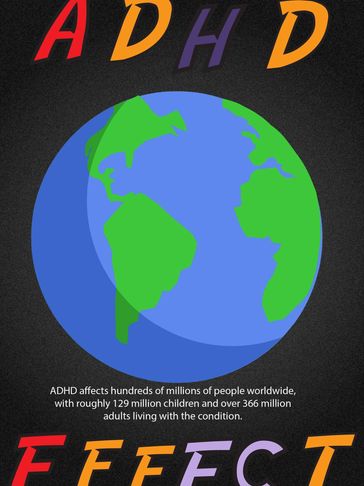 Illustration of Earth with text highlighting the global impact of ADHD.
