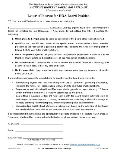 Letter of Interest for HOA Board Position