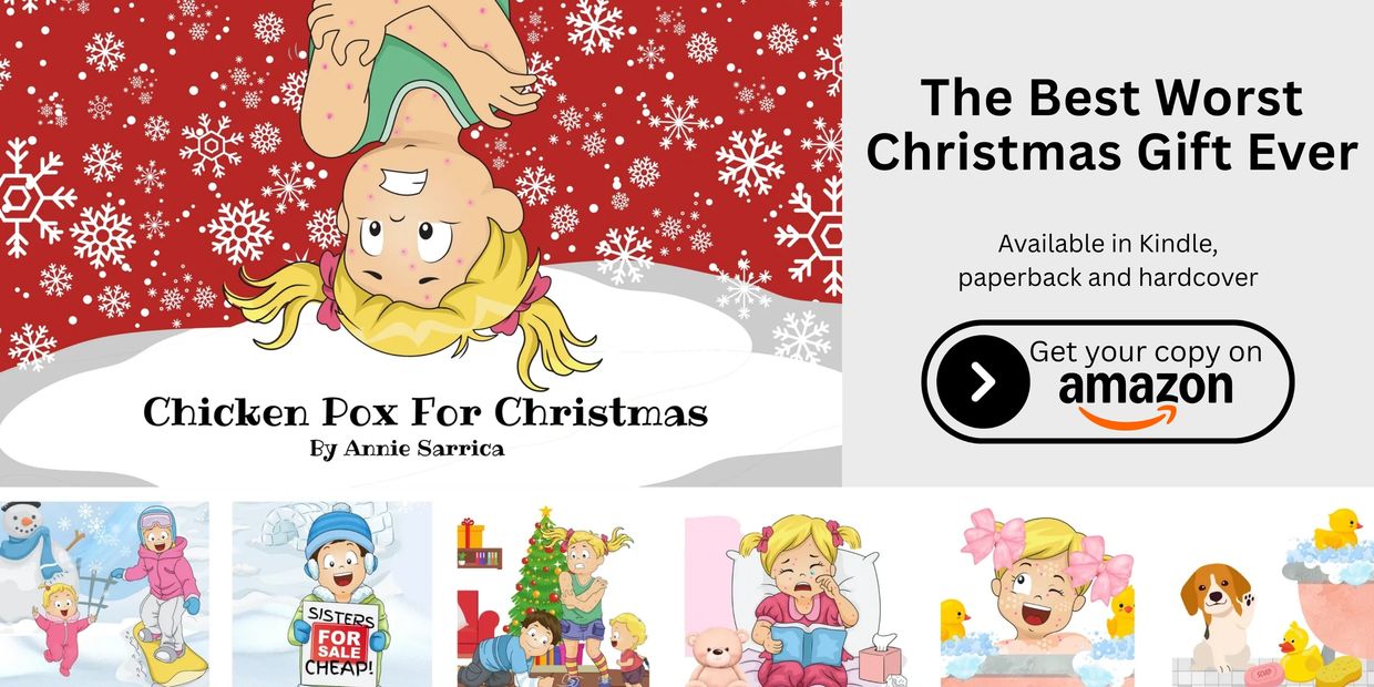 Funny Christmas picture book Chicken Pox for Christmas. Kids get chickenpox on Christmas Eve.