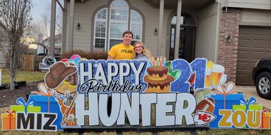 21 year old birthday sign letters in front of a house.  birthday signage for yard